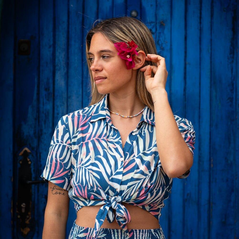 Seay / Camicia Crop Blu Bamboo Prezzo Ridotto