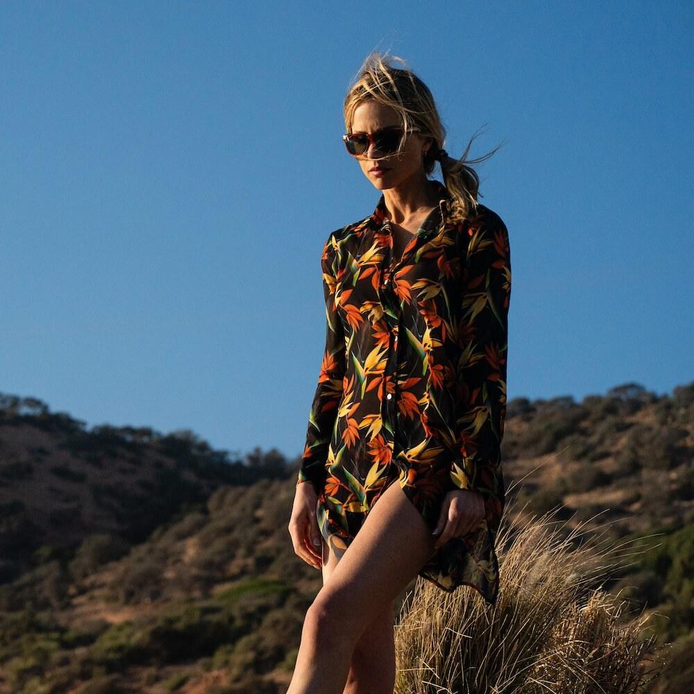 Seay / Maxi Camicia Nera Bird of Paradise Sottocosto