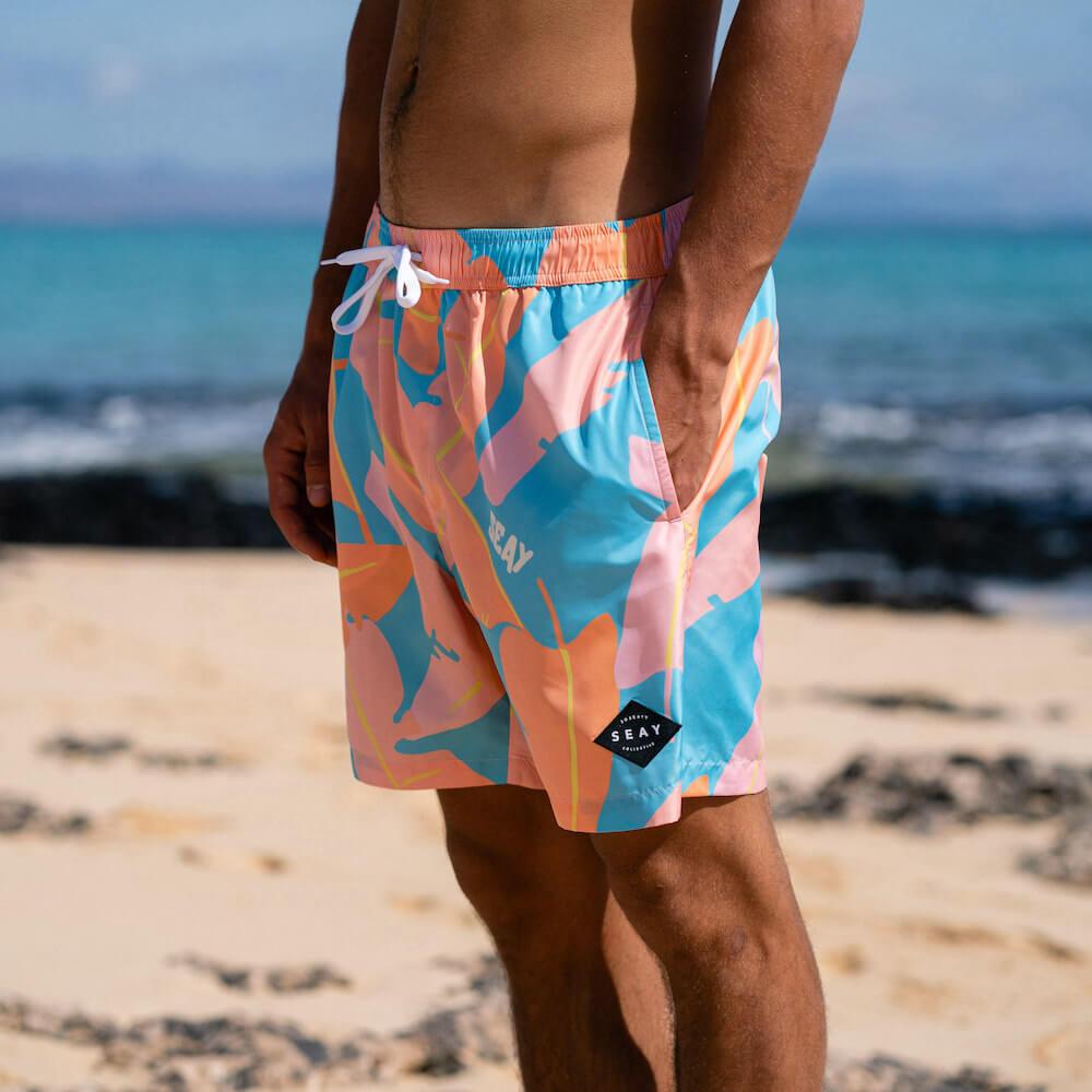 Seay / Swim Boxer Medio Rosa Blu Foglie Banano Hotsell