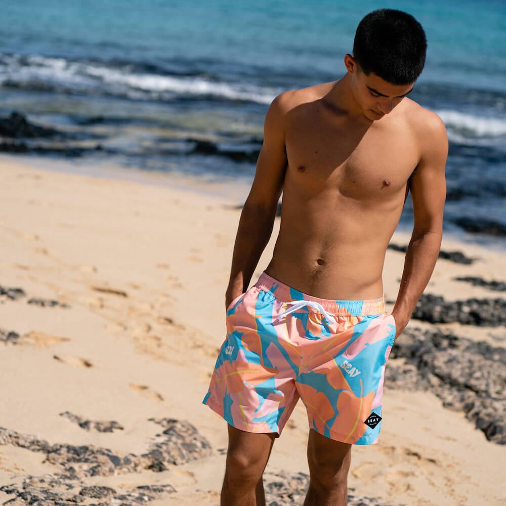 Seay / Swim Boxer Medio Rosa Blu Foglie Banano Hotsell