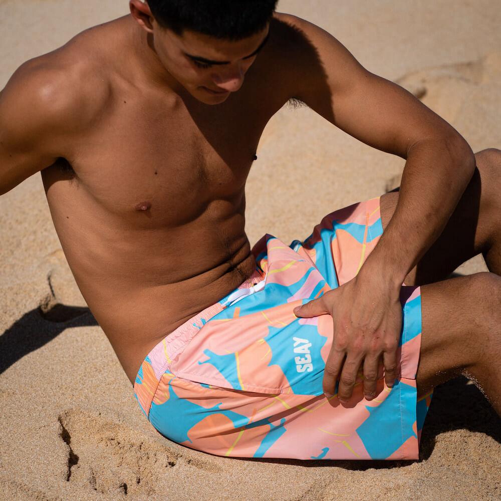 Seay / Swim Boxer Medio Rosa Blu Foglie Banano Hotsell