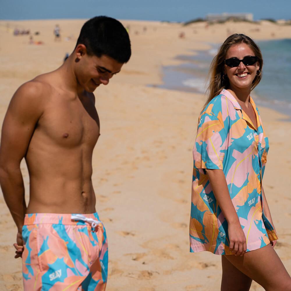 Seay / Swim Boxer Medio Rosa Blu Foglie Banano Hotsell
