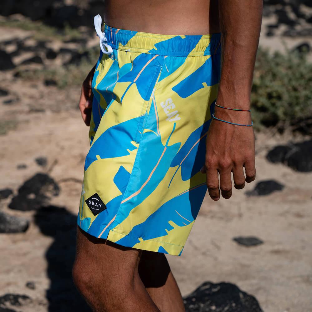 Seay / Swim Boxer Medio Giallo Blu Foglie Banano Vendita Calda