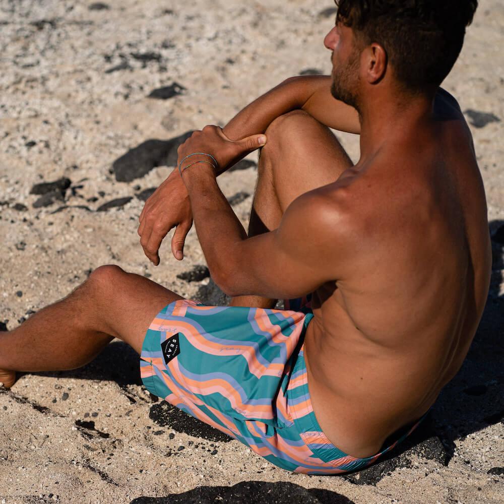 Seay / Swim Boxer Medio Verde Onde Akau Saldi Di Fabbrica