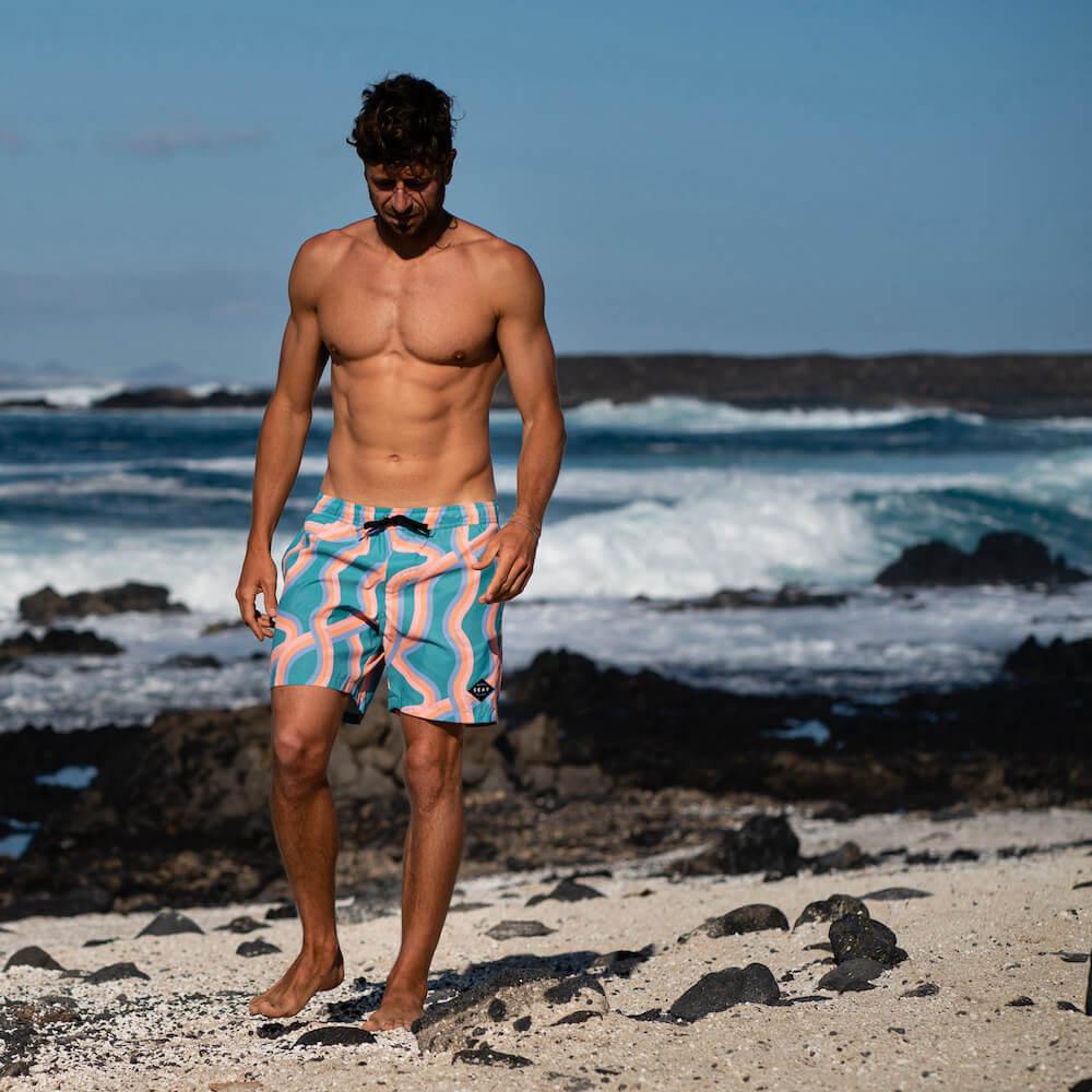 Seay / Swim Boxer Medio Verde Onde Akau Saldi Di Fabbrica