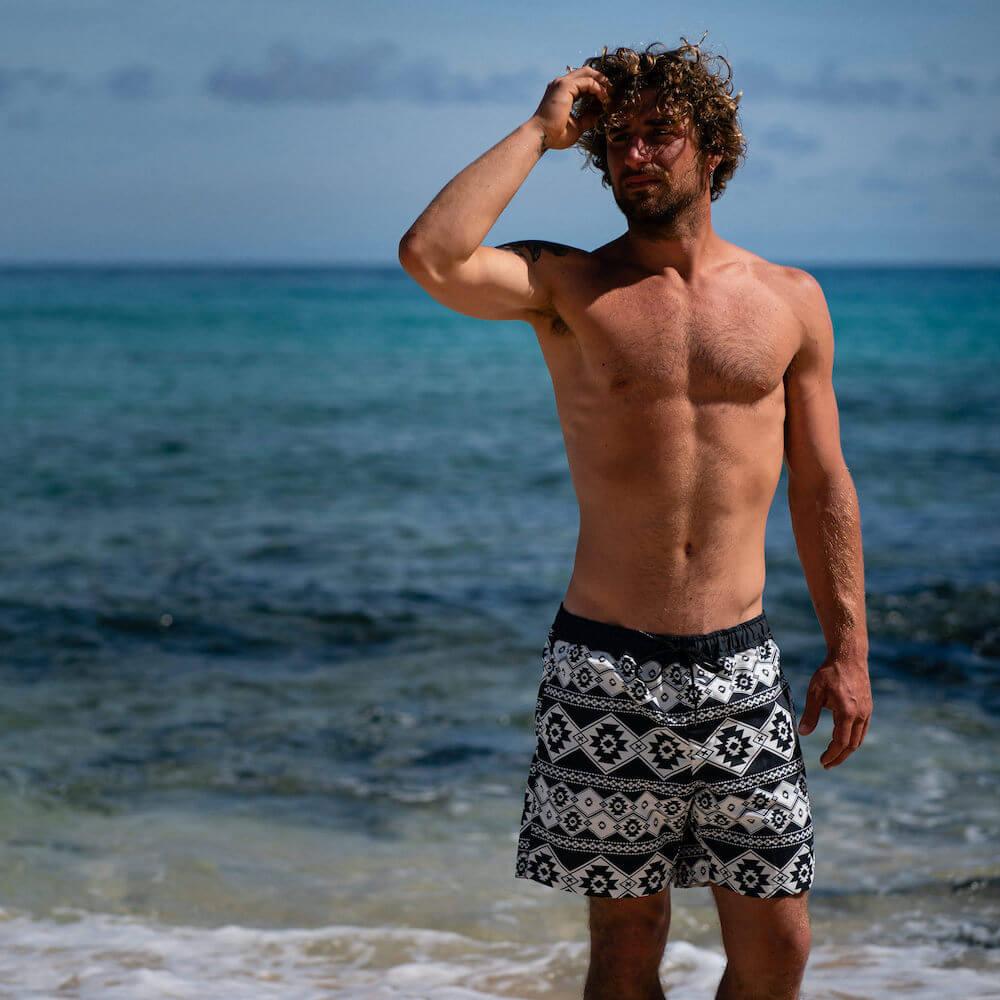 Seay / Swim Boxer Medio Bianco Nero Stampa Nativa I Più Venduti
