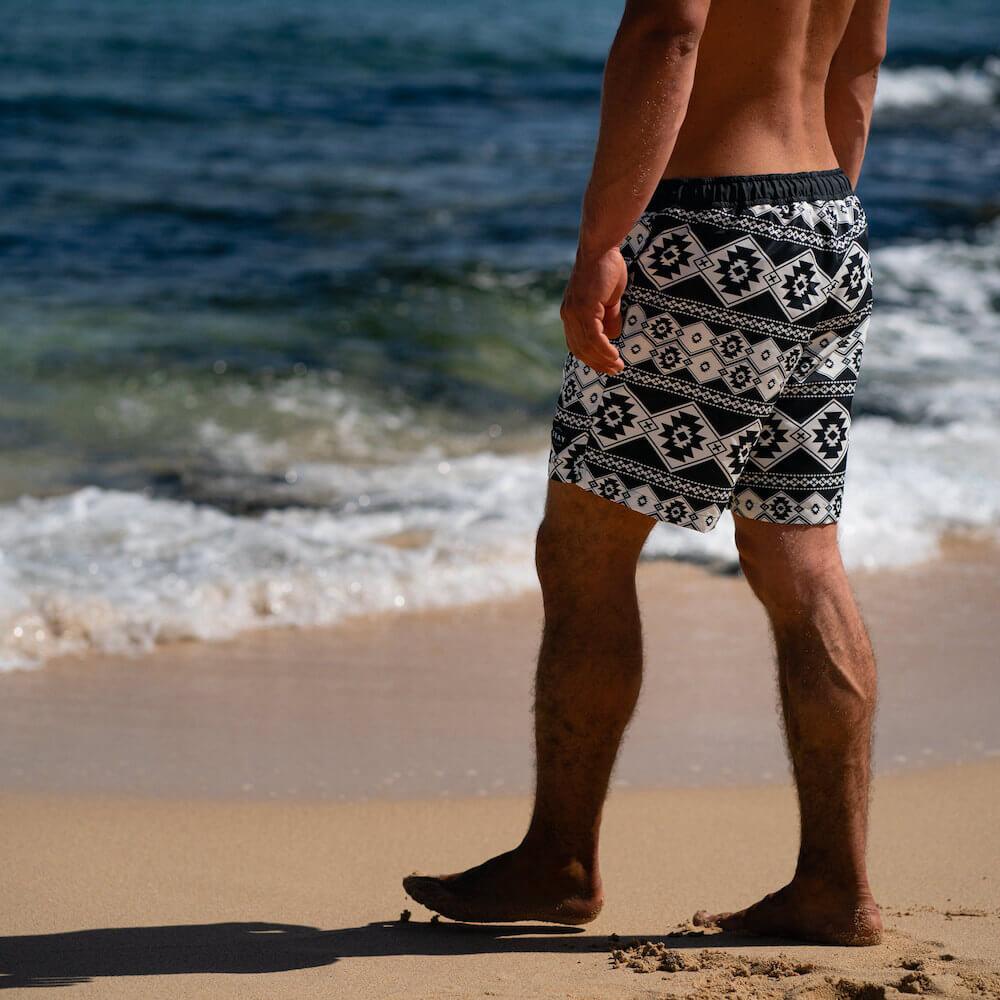 Seay / Swim Boxer Medio Bianco Nero Stampa Nativa I Più Venduti