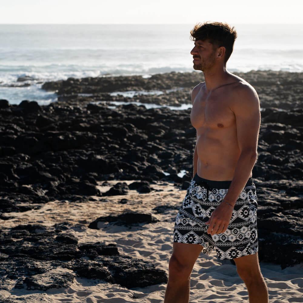 Seay / Swim Boxer Medio Bianco Nero Stampa Nativa I Più Venduti