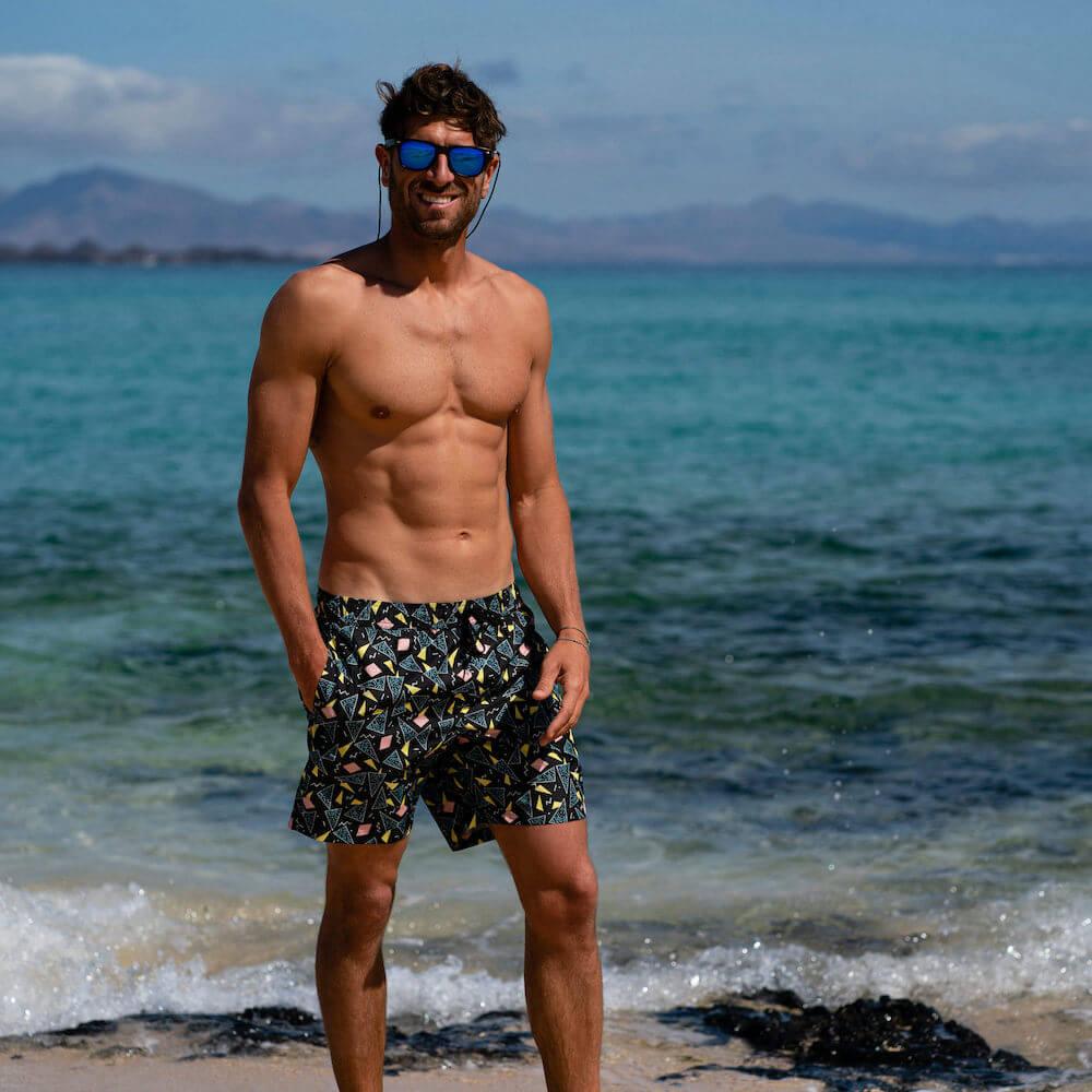 Seay / Swim Boxer Medio Nero Stampa 80s Nuovo