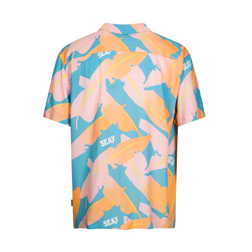 Seay / Camicia Hawaiana Rosa Blu Foglie Banano Novità
