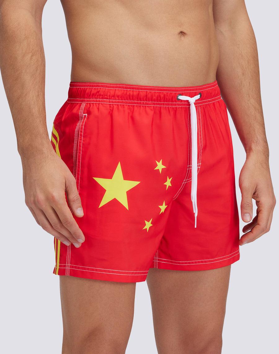Sundek COSTUME DA BAGNO CORTO VITA ELASTICATA POLIESTERE RICICLATO REPREVE® BANDIERA CINA M504BDRT3FG425FG Flash Sale