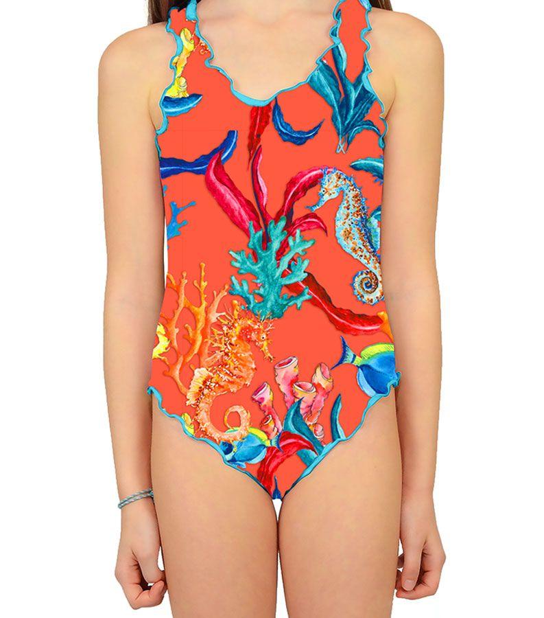 Zeybra COSTUME INTERO BAMBINA CORALLI ORANGE Nuovo