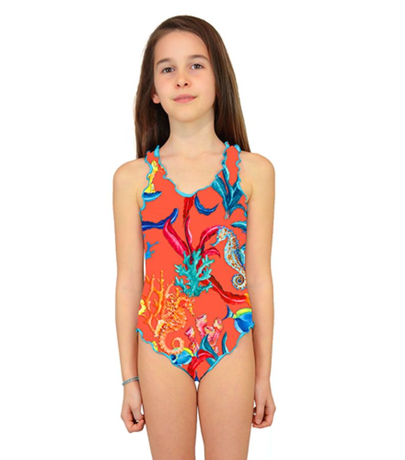 Zeybra COSTUME INTERO BAMBINA CORALLI ORANGE Nuovo