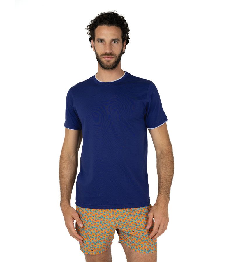 Zeybra T-SHIRT DOPPIO COLLO 100% COTONE INDIGO Fino al 55% di sconto